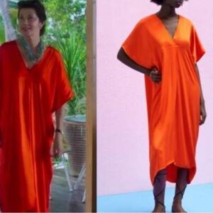 Zara Red/Orange Silky Kaftan, Size Medium